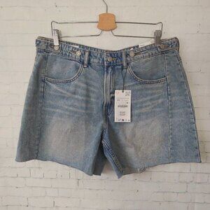 Zara 100% Cotton Adjustable Waist Mom Shorts Size 12 Blue NEW EU 44 Denim Beach